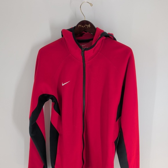 Nike Dri Fit Hooded Lightweight Full Zip Basketball Jacket Red Black Size M - Picture 1 of 9